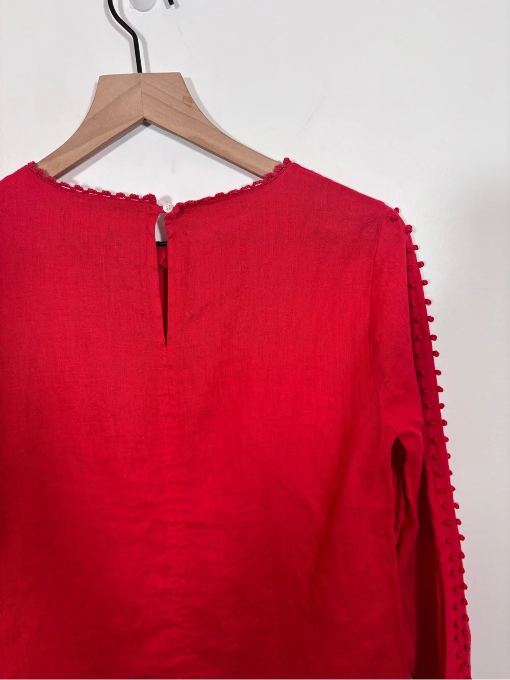 J Crew Embroidered linen top Size 4 Vibrant Red F0825 Lightweight Breathable